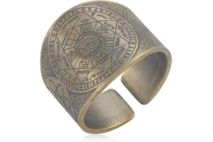 LIKGREAT Sigillo dei 7 Arcangeli Anello Metatron Cubo Anelli Sigillo di Lilith Biblico Talismano Amuleto Anelli Geometria Rame Anello Aperto Buona Fortuna Protezione Gioielli Religiosi per Uomini Donne