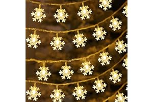 AndThere Cadena de Luces Guirnalda Luces 6M 40 LED Copo de Nieve Cadena de Luz Pilas Luces Navideñas Luces de Hadas de Copo de Nieve Impermeable para Decoración Interior Jardines Boda Fiesta Navidad