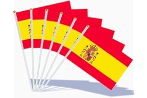 AhfuLife Petit Drapeau Espagnol, 30Pcs Mini Drapeaux Espagne avec Poteau Solide Blanc de 30cm pour Décor Euro Football Match, Coupe du Monde, Célébration Fête Nationale Jour de l'indépendance