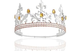 LEEMASING Royal King Crown Diadème rond en métal pour homme pour Noël/mariage/bal/concours de beauté, fête d'anniversaire, photographie