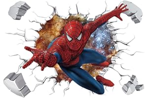 Anime Superhero Cartoon Red Wall Stickers, Meecaa 3D Breaking Wall Decals for Bedrooms Living Room Wall Art Stickers Wall Decor (Superman Spiderman)