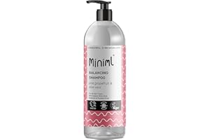 Miniml Natural Hair Shampoo Eco Friendly – 1L Bottle Pink Grapefruit and Aloe Vera Men and Womens Sensitive Scalp and Skin Cruelty Free Vegan Shampoo - For Greasy, Curly, Dry and Dandruff Hair