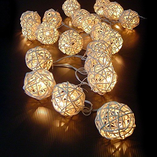 ILOVEDIY 2.2M Guirlande Lumineuses 20 Boule LED Guirlandes Batterie Rotin Pour Noël, Mariage, Patry, Decoration Maison (blanc chaud)