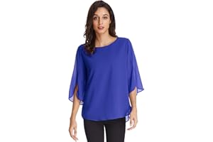 GRACE KARIN Camiseta Mujer Encaje Elegante de Manga 3/4 para Mujer Parte Cuello Redondo Manga Dividida