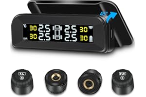 VTOPEK Sistema di Controllo della Pressione degli Pneumatici Solare Wireless TPMS Rilevamento in Tempo Reale Sistema di Monitoraggio della Pressione dei Pneumatici con 4 Sensori Pressione Pneumatici per Auto