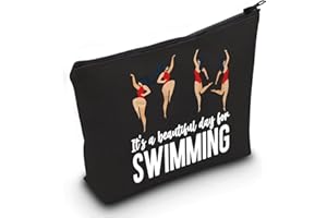 LEVLO Swimming Cosmetic Make Up Bag Swim Team Gift It's A Beautiful Day For Swimming Makeup Zipper Pouch Bag For Women Girls, Day For Swimming Black, Make Up Bag