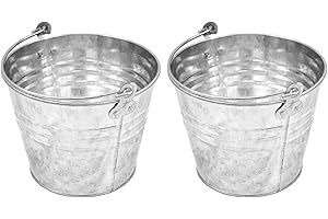 ACAN Pamex - Pack de 2 Cubos de Metal Galvanizados de 6 Litros, 24,5 x 19,1 cm, Con Mango de Metal para Limpieza, Jardinería, Hogar - Balde, Cubeta, Barreño Metalizado