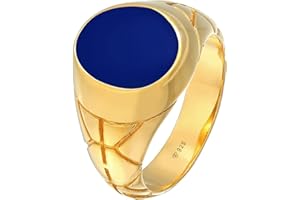 Kuzzoi Anillo de sello para hombre ovalado esmaltado azul, 13 mm de ancho de plata de ley 925 chapada en oro, anillo de oro, anillo para hombre, talla 54-66, 0609981521
