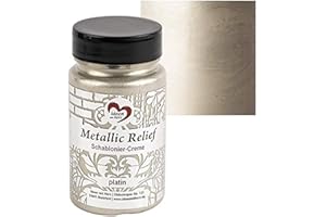 Ideen mit Herz Crème de Pochoir en Relief Métallique | Pâte Structurelle Fine | Peinture au Pochoir | 90 ml | à Base d'Eau (Platine)