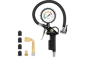 GLOSKIN Manometro Pressione Gomme, 220PSI Pistola Gonfiaggio Pneumatici per il Nucleo Della Valvola, Pressione Gomme Auto,Accessori per il Compressore per Automobili, Motociclette, Camion, Biciclette