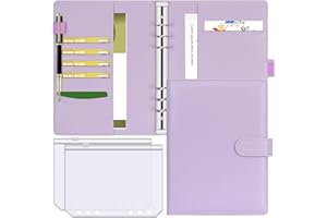 Femolity Leather A5 Ring Binder, 6 Round Ring Binder Planner Notebook Cover with 2PCS A5 Binder Pockets for A5 Filler Paper (Inner Paper Not Included) Purple