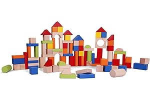 Classic World Wooden Building Blocks Set, Durable, Balancing, Sorting, Stacking, Developmental and Educational, Perception and Sensory Toy, 100-Piece Set, 1 Year+