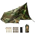 FREE SOLDIER Camping Tarp Waterproof 3m x 3.2m Large Hammock Tent Tarp Portable Tarpaulin Anti-UV Shelter Sun Block Sunshade Awning for Camping Hiking Traveling Outdoor Sports (Camouflage with Nails)