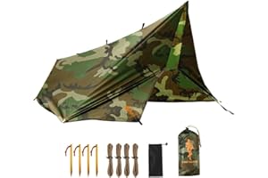 FREE SOLDIER Camping Tarp 3m x 3.2m Housse de Pluie Bâche Portable Léger Etanche Rain Fly Fly Tente Imperméable Au Sol Anti-UV Abri pour Randonnée(Camouflage avec Clous)