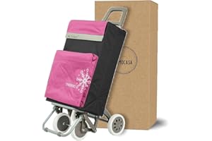 ECOSTAR 1618 Carro de Compra Plegable Ligero, Bolsa Térmica, 100x41x33cm, 40 litros, 4 Ruedas, Embalado con Cartón Reforzado (Rosa)