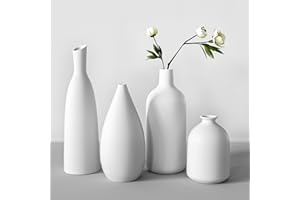 BEINHOME Vases en Céramique Lot de 4 Hauteur 22+19+17+11 cm,Vases à Fleurs pour Herbe de la Pampa Décoration d'intérieur Moderne, Grand Vase pour Fleurs Bibliothèque Salon Chambre Chambre Bureau Cadeau