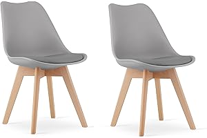 NMK HOME Sillas Comedor Pack 2 - Gris Sillas de Cocina - Patas de Silla en Madera de Haya - Piel Sintética Aterciopelada