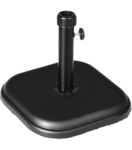 Base Per Ombrellone Rotonda 12.5kg - Supporto Per Pali &Oslash;38mm/48mm, Effetto Rattan Nero