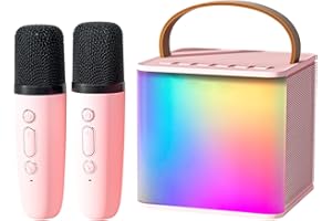 Wowstar Karaoke Machine 2 Wireless Microphones for Kids & Adult, Portable Bluetooth Karaoke Machine Speaker With Voice Changing Effects & LED Light for Home Karaoke Birthday Party (Pink)