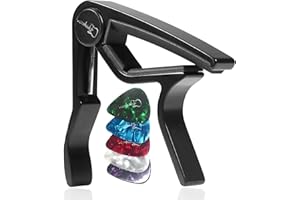 FHIDO Cejilla de Guitarra para Electrica Acústica Folk Ukelele Bajo Guitar Aleación de Aluminio Guitar Capo con 5 Púas de Guitarra