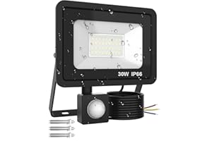 MAXESLA Étanche IP66 Projecteur 30W, 3000LM Spot LED, 6000K Blanc Froid Projecteur Exterieur Detecteur de Mouvement Pour Cour, Patio - Black