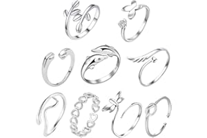 TUPARKA 9Pcs Silver Adjustable Rings Set Knot Adjustable Finger Ring Joint Ring Toe Ring Beach Jewelry Gifts for Women Girls