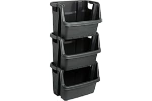 STORM TRADING GROUP Stacking Crates Heavy Duty Large Open Fronted Storage Boxes Bin For Order Picking, Recycling, Industrial, Garage & Kitchen Stackable Organiser Baskets (Set of 6)