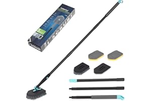 YIROCHAN Brosse de Nettoyage de Douche 3 en 1 – Brosse de Nettoyage rotative à 180° avec Manche de 127 cm de Long, Outil de Nettoyage pour Douche, Baignoire, carrelage, Mur, Sol (Comprend 4 brosses) (Noir)