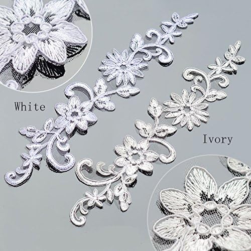 13x3" White Corded Floral Embroidery Lace Gown Bridal Headdress Lace Wedding Veils Lace Applique Sold by 3 Pairs