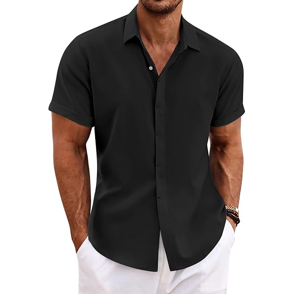 COOFANDY Camicia di Jeans a Maniche Corte Camicia da