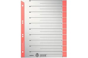 Leitz Intercalaires A4, Lot de 25, Extra-Large, Gris avec Bande Perforée et Onglets Rouges, 100% Recyclé, Onglets Prédécoupés, 16523025