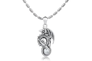 DonDon - Collana da uomo, con ciondolo in acciaio inossidabile a forma di dragone, con pietra bianca, lunghezza 55 cm, in sacchetto di velluto