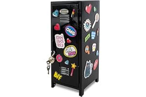 YOBRO Mini Iron Lockers, Girl Talk Locker with Lock,Small Safe Box for Money, Miniature Storage Locker for Desk Bedroom Home Office School, Little Gift for Girls, Metal (Black)