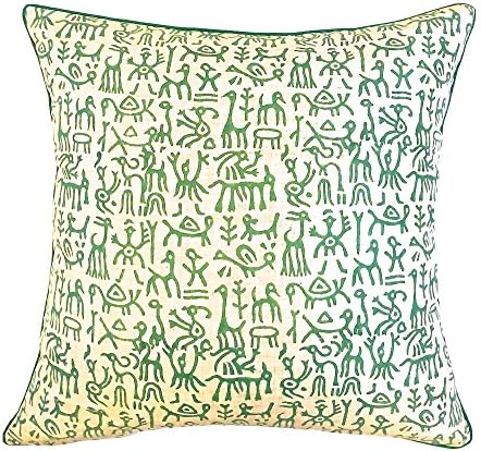 The Indian Promenade TIP Green Warli Print Pastel Cushion Cover