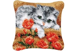 FANKXIUXI Knüpfkissen Set mit DIY Latch Hook Kissen Kit Eulenmuster,Knüpfteppich Für Kinder 43cm×43cm (A19)