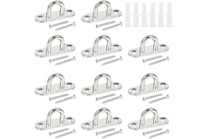 EMNIMQ 12 PCS 304 Edelstahl Ösenplatte Augplatte Edelstahl Augplatte mit Öse 5mm 304 Ösenplattenhaken Hält Bis Zu 150-200 kg,Augplatten Edelstahl Wandhalterung Sonnensegel Klammerringhaken mit 24 Schrauben
