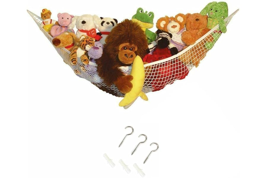 ShopHut Teddy Hammock With Hooks Large Mesh Net Keep Baby Childs Bedroom Nursery Tidy Wall Sling Soft Toy Storage Organizer For Stuffed Animal