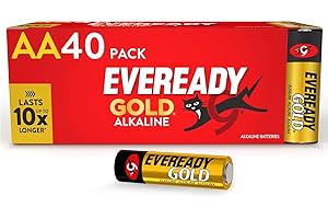 Eveready Gold by Energizer - AA Battery (40 Pack) - Bulk Double A Batteries - 1.5V Alkaline - Reliable Power For Every Day Devices - 100% Recyclable Plastic Free Packaging - 10 Year Shelf Life