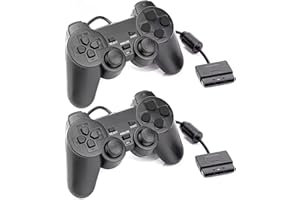 Hovlian 2 Pack PS2 Wired Controller,Double Shock Gamepad Compatible with PS2 Controller (Black 2 PACK)