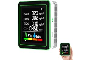 AGRDEED 6-In-1 Air Quality Monitor Indoor, Air Pollution Monitor, CO2 Monitor Detector, Air Quality Sensor For Pm2.5, CO2, HCHO, TVOC, Temperature, Humidity, Real Time Data Recording (White)