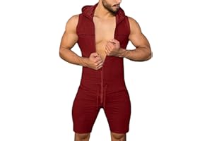AIEOE Mono para hombre de una pieza, sin mangas, con cremallera, con capucha, ajustado, elástico, para fitness, tallas S-3XL