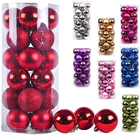 DESHIR 24pcs Christmas Tree Balls Decorations Ornaments Small Shatterproof Xmas Trees Wedding Parties Mini Tree Decoration (3-Finish, 1.57 inch 40mm )