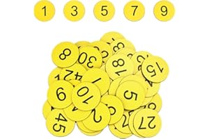 SIYINGSAERY 50 Stück Nummernschilder aus Kunststoff 1 Bis 50 Tischnummern Zahlenschlüsselanhänger ABS nummeriert ID Tag Schlüsselanhänger Numeriert Kennzeichnungsmarken, ohne Schlüsselringe, Gelb