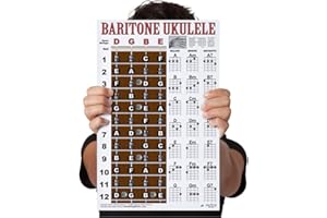 Laminated Baritone Ukulele Fretboard Notes & Easy Beginner Chord Chart 11"x17" Instructional Poster for Bari Uke by A New Song Music