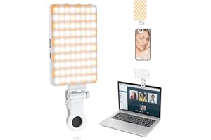 TONEOF 80 LED Luz Selfie con Clip, 2000mAh Luz para Movil, 3200K-5600K con Múltiples Modos de Luz y Brillo Ajustable, Luz Portatil para Teléfono/Tableta/Portátil/Zoom/TikTok/Maquillaje/Vlog-Blanco