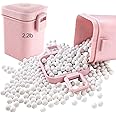 M&C Music Color Ceramic Baking Beads Pie Weights Reusable 10mm Natural Pie Beads Ceramic Stoneware with Wheat Straw Container 35 Oz Total (2.2Lb|1000g) (Pink)