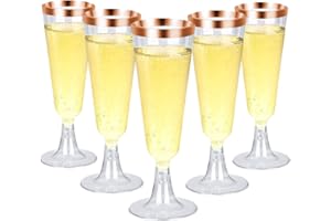 dingdongji 25 Pezzi Flute Plastica con Bordo Oro Rosa,150ml Flute da Champagne in Plastica,Calici da Vino in Plastica,Calice Trasparente Elegante Impilabile, Perfetto per Feste, Matrimoni, Compleanni