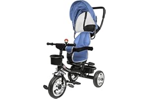 ZYZYZK meihe Tricycle de Bébé,Tricycle Enfants évolutif avec Pare-Soleil Pliable et Canne Parentale Ajustable-Roues Silencieuses- Jeux au Volant(75 * 46 * 106) (D)