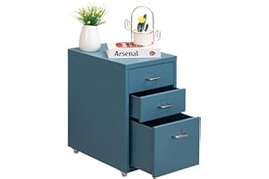 HollyHOME Gabinete de Archivos móvil, Organizador de Archivos con Ruedas para Debajo del Escritorio de 3 cajones, gabinete de Almacenamiento de Metal con Ruedas para el hogar y la Oficina, Blanco