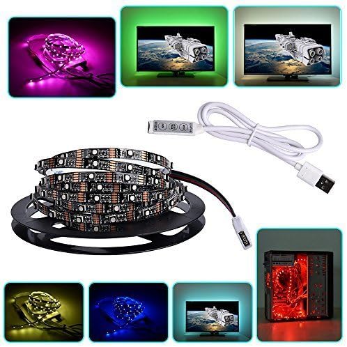 ogxled LED TV Backlight Mood Lighting Kit 5V USB RGB Colour Changing 1m/3.3ft 48 LED Strip for Flat Screen Desktop PC HDTV Back Bias Lighting with Mini Remote